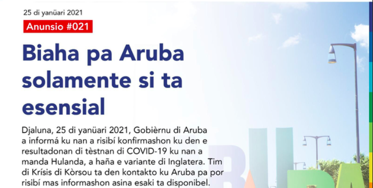 Britse variant op Aruba, Curaçao neemt maatregelen 